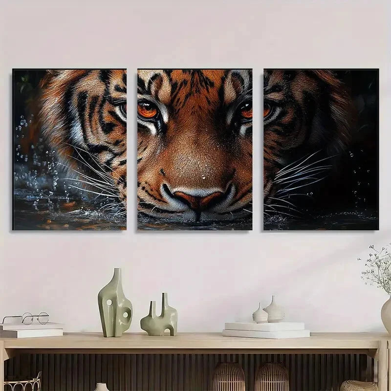 3pcs Tiger Animal Themed Stunning Golden Eyes Metal Print Ready to Hang Art