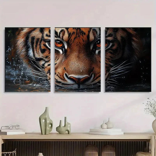 3pcs Tiger Animal Themed Stunning Golden Eyes Metal Print Ready to Hang Art