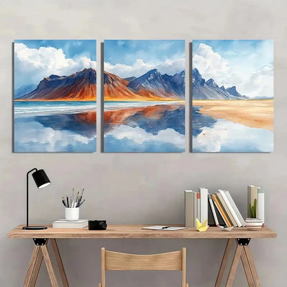 3pcs Iceland Painting Black Sand Beach Landscape Metal Print Ready to Hang Art