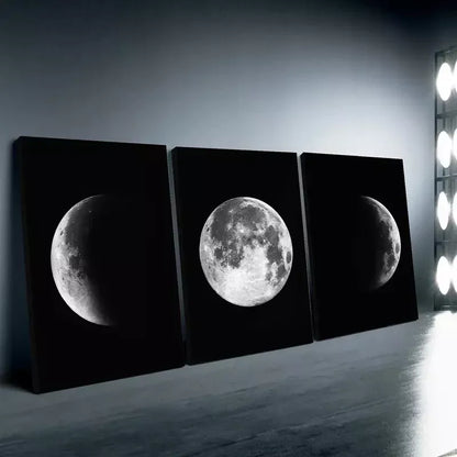 3pcs Full and Half Moon Black & White Canvas Framed 40x60cm - High Quality Print 100% Australian Made Wall Canvas Ready to Hang