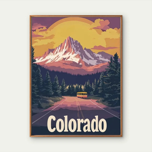 Colorado Mountain Road Vintage Rocky Mountain Travel Poster Print Wall Art