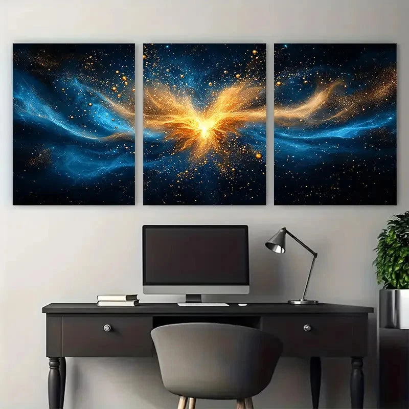 3pcs Elegant Golden Bubble Explosion Abstract Metal Print Ready to Hang Art