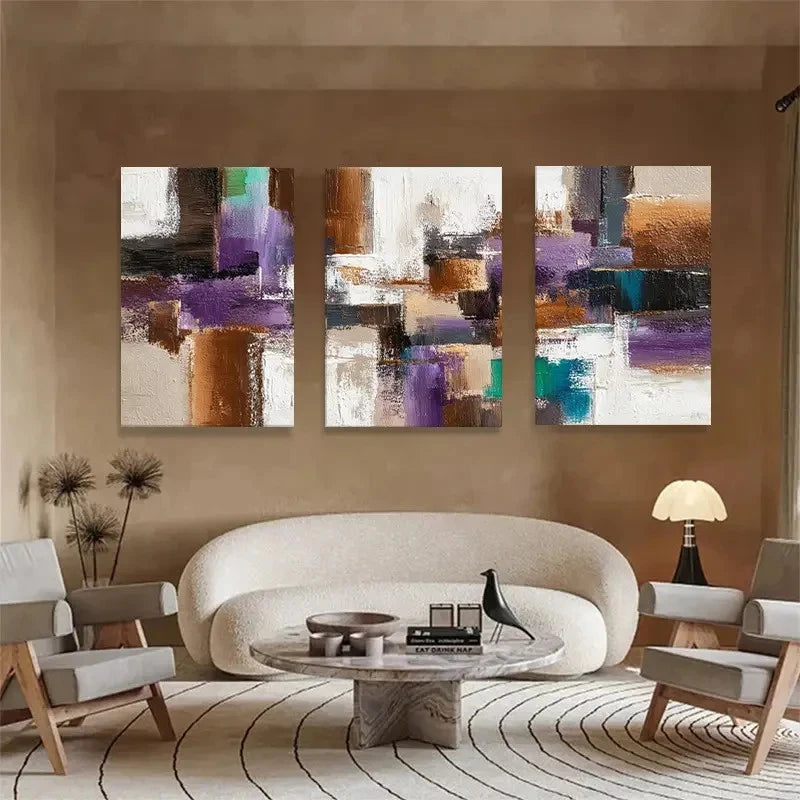 3pcs Textured Layered Block Triptych Metal Print Ready to Hang Art