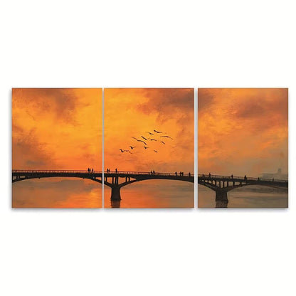 3pcs Bridge and Seagulls Art, Metal Print Ready to Hang Art