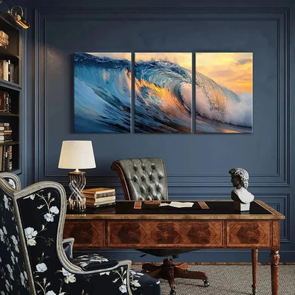 3pcs Ocean Wave Sunset Glow Nature Landscape Metal Print Ready to Hang Art