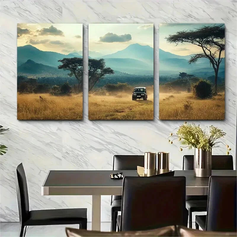 3pcs Uganda Safari Adventure Unique Metal Print Ready to Hang Art