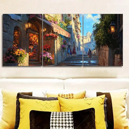 3pcs European Street View Painting Metal Print Ready to Hang Art