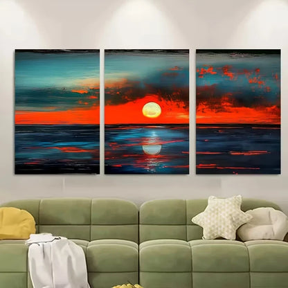 3pcs Sunset Ocean Reflection Metal Print Ready to Hang Art