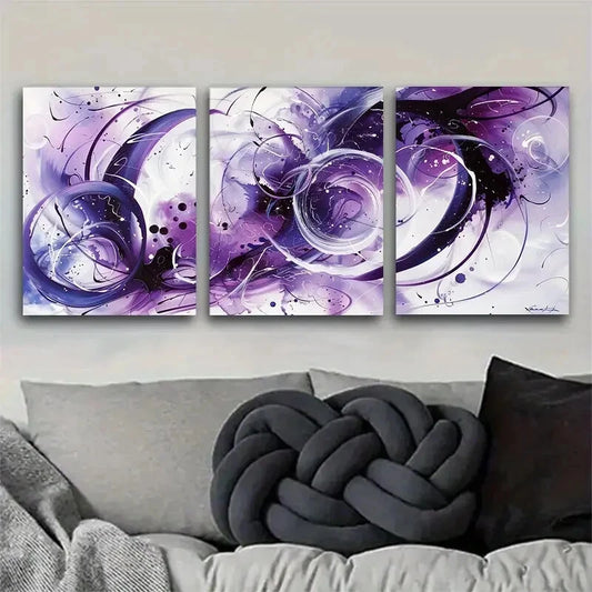 3pcs Abstract Purple Modern Fluid Swirl Perfect Wall Art Set Canvas Framed 40x60cm - High Quality Print 100% Australian Made Wall Canvas Ready to Hang
