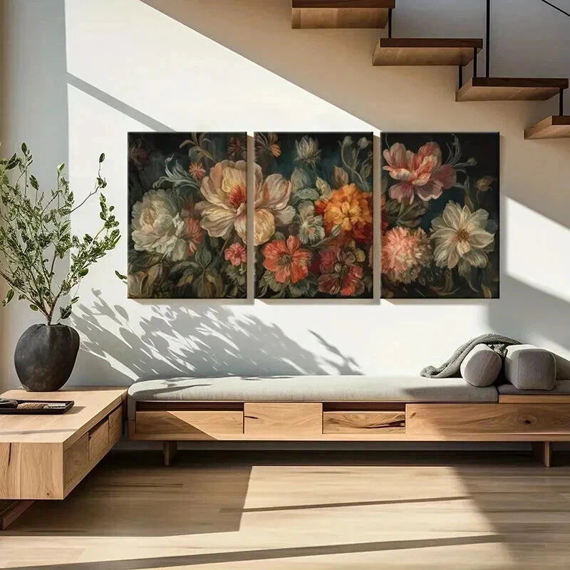 3pcs Botanical Floral Illustrations Decor Wall Art Set Canvas Framed 40x60cm - High Quality Print 100% Australian Made Wall Canvas Ready to Hang