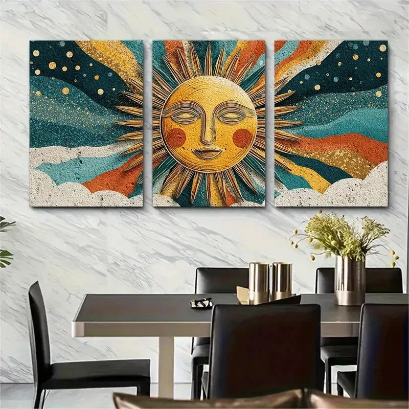 3pcs Sun Bohol Décor Summer Soleil Perfect Wall Art Set Canvas Framed 40x60cm - High Quality Print 100% Australian Made Wall Canvas Ready to Hang