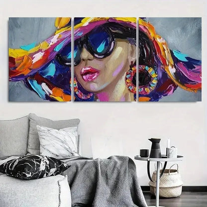 3pcs Colorful Hat & Fashion Glasses Design Metal Print Ready to Hang Art