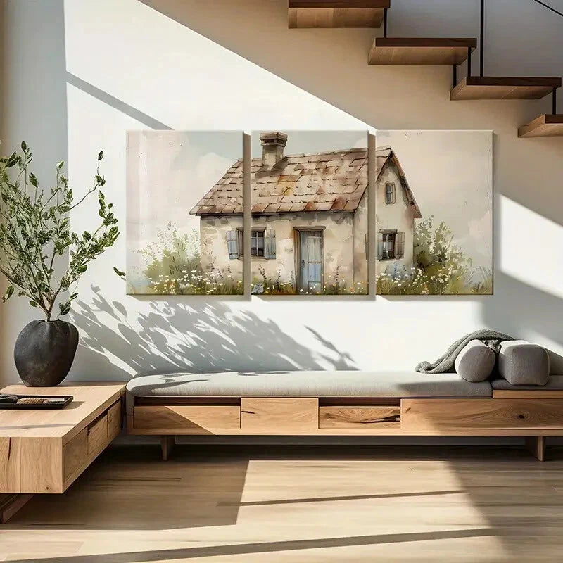 3pcs Rustic Cottage Vintage House Pastoral Scene Metal Print Ready to Hang Art