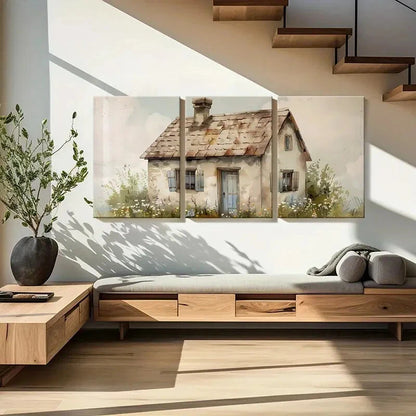 3pcs Rustic Cottage Vintage House Pastoral Scene Metal Print Ready to Hang Art