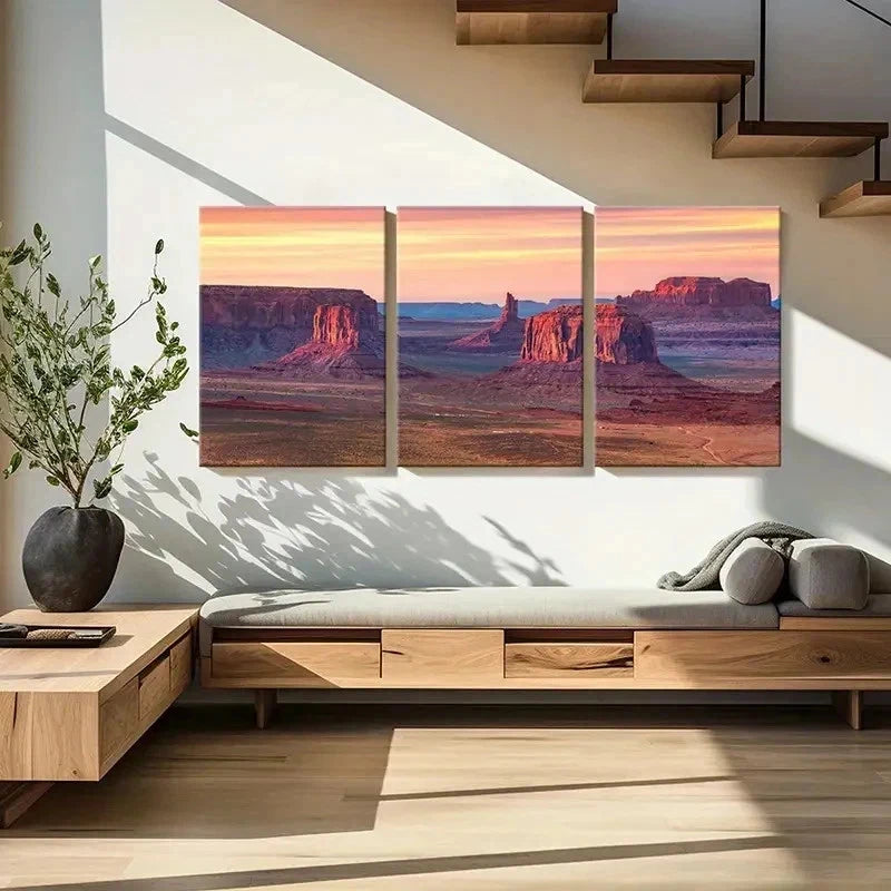3pcs Mountain Sunset Scene Posters Wall Art Set Canvas Framed 40x60cm - High Quality Print 100% Australian Made Wall Canvas Ready to Hang