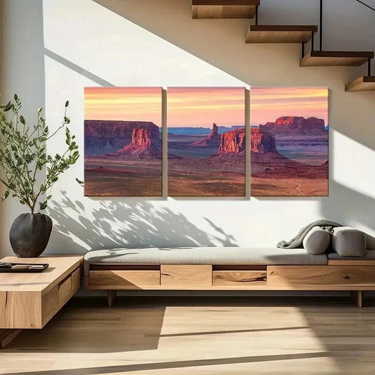 3pcs Mountain Sunset Scene Posters Wall Art Set Canvas Framed 40x60cm - High Quality Print 100% Australian Made Wall Canvas Ready to Hang