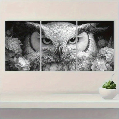 3pcs Black and White Owl Fantasy Metal Print Ready to Hang Art