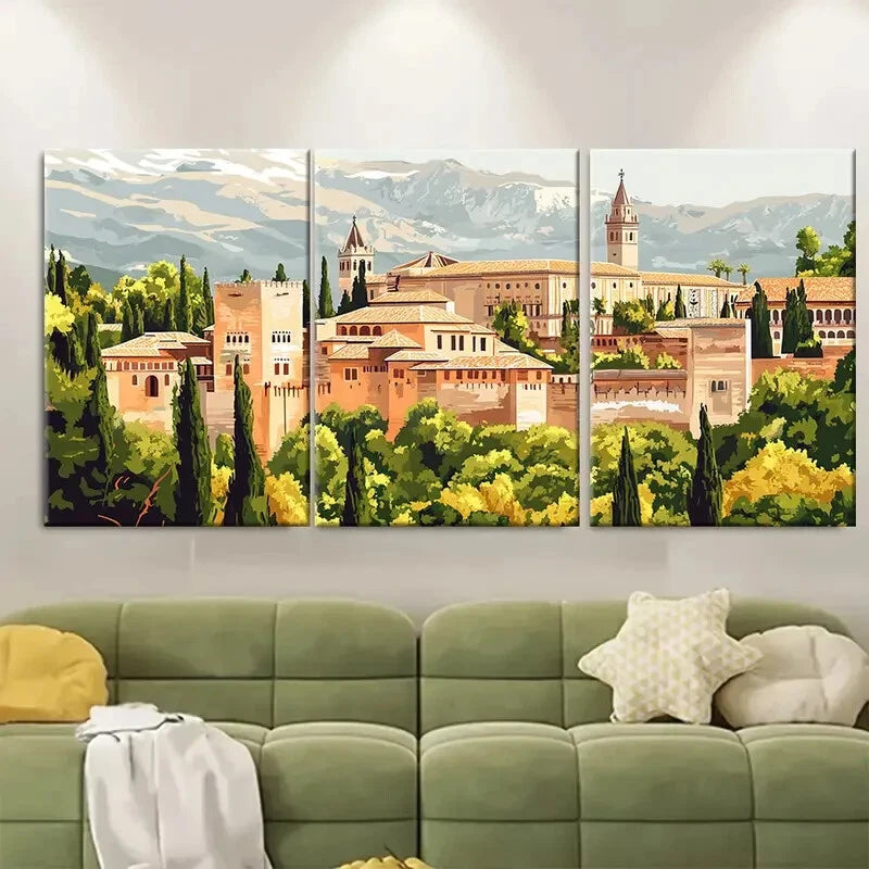 3pcs Vibrant Alhambra Palace & Sierra Nevada Metal Print Ready to Hang Art