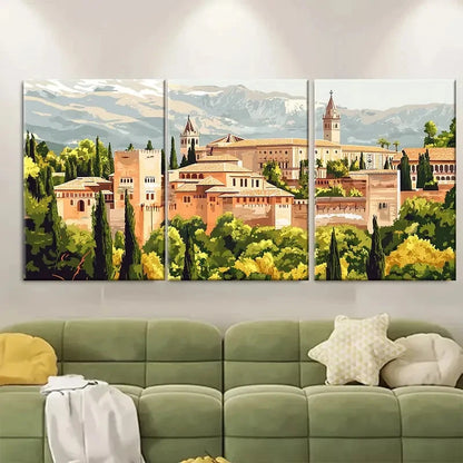 3pcs Vibrant Alhambra Palace & Sierra Nevada Metal Print Ready to Hang Art