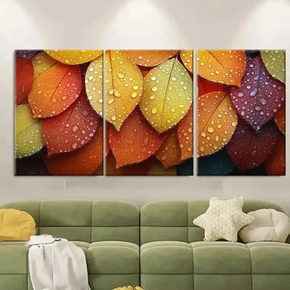 3pcs Dew Covered Leaves Wall Art Set Canvas Unframed – High Quality Print 100% Australian Made Wall Canvas