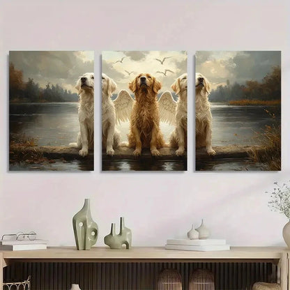 3pcs Dogs Angel Wings Lake Pet Metal Print Ready to Hang Art