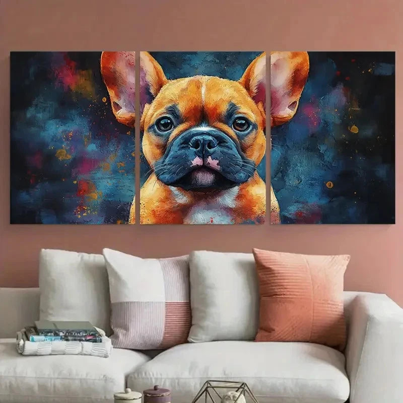 3pcs French Bulldog Puppy Watercolour Design Metal Print Ready to Hang Art