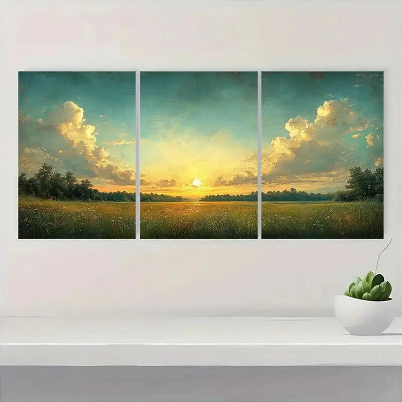 3pcs Early Morning Sunrise Panoramic Landscape Metal Print Ready to Hang Art