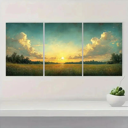 3pcs Early Morning Sunrise Panoramic Landscape Metal Print Ready to Hang Art