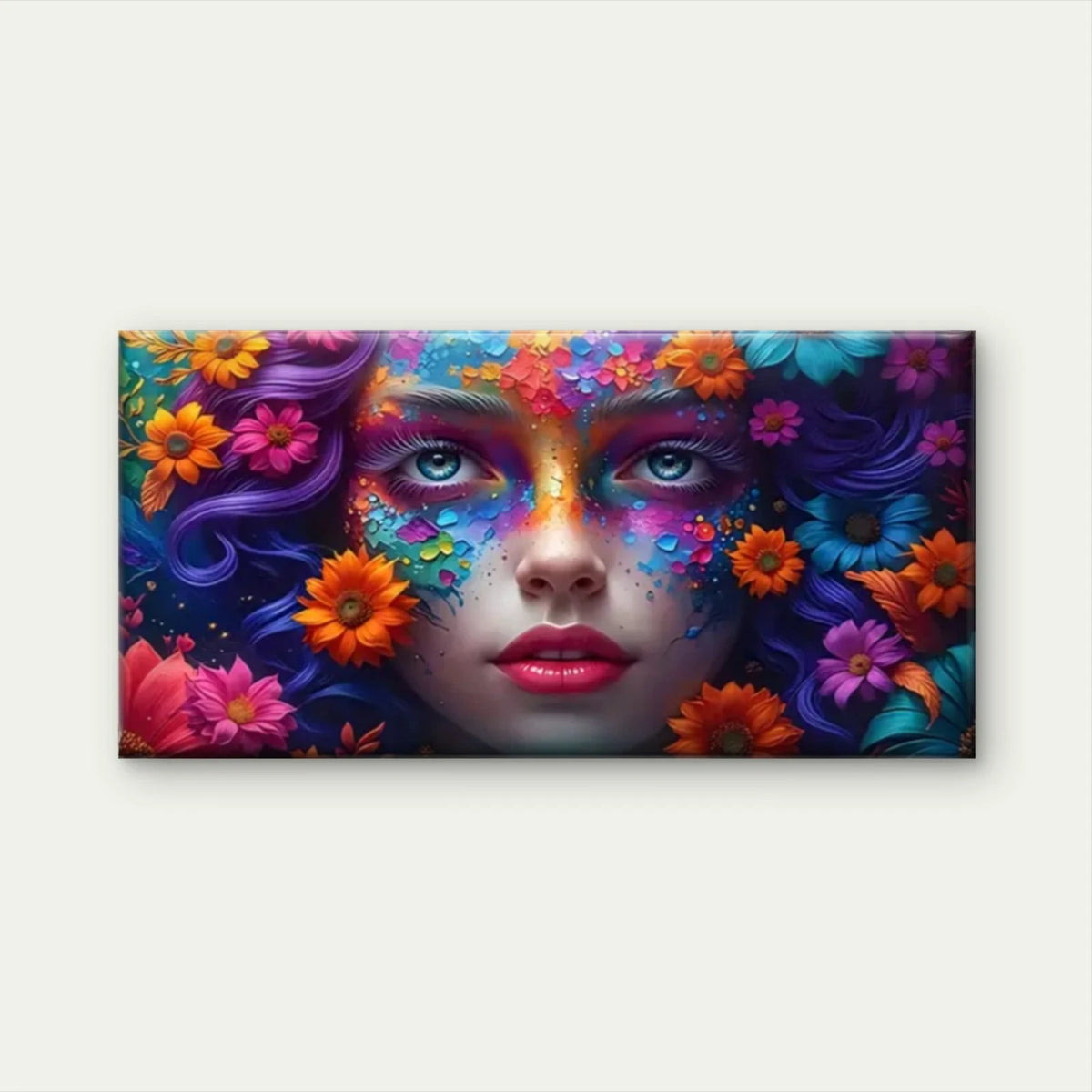 Women Face Flowers Perfect Wall Art Canvas Office Home Room Framed 120x60cm
