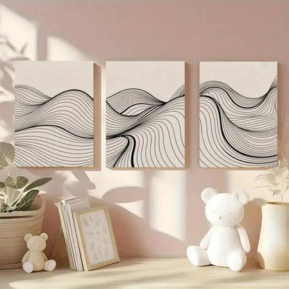 3pcs Abstract Black & White Wave Metal Print Ready to Hang Art