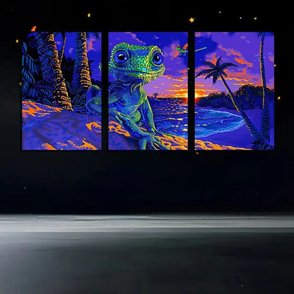 3pcs Ocean Sunset Lizard Tropical Beach Scene Metal Print Ready to Hang Art