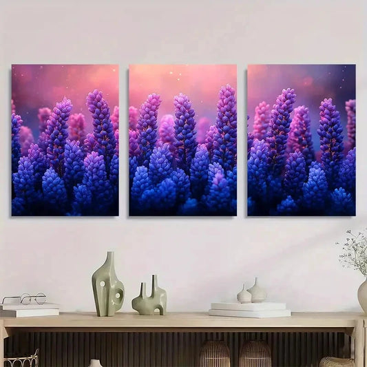 3pcs Vibrant Purple Flower Nature Metal Print Ready to Hang Art