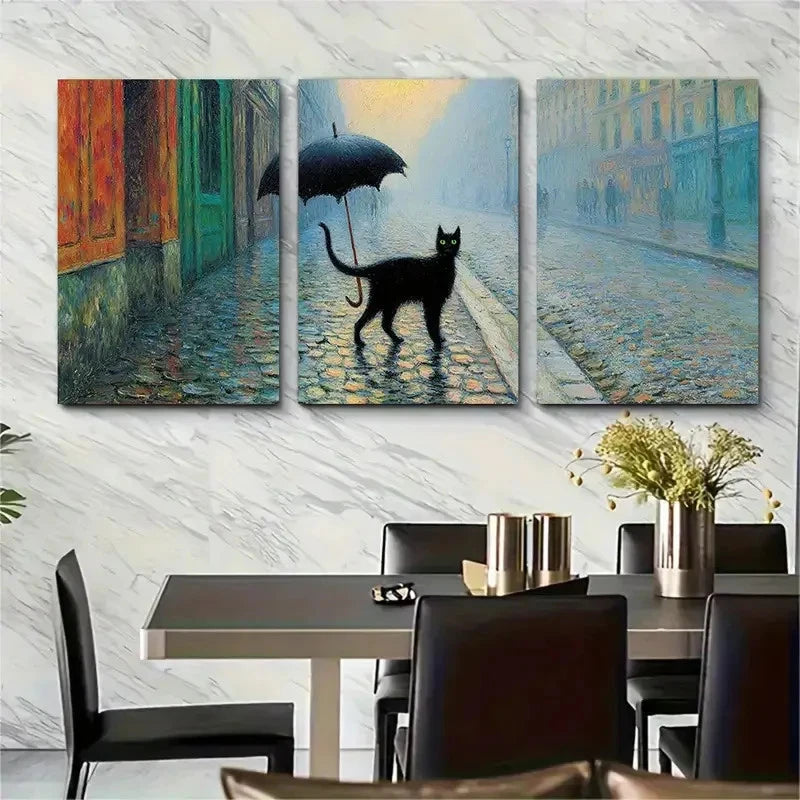 3pcs Paris Rainy Street Impressionist Perfect Wall Art Set Canvas Framed 40x60cm - High Quality Print 100% Australian Made Wall Canvas Ready to Hang