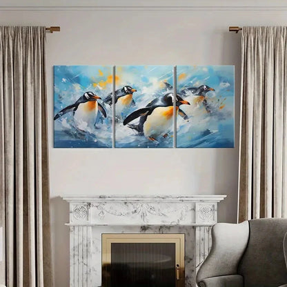 3pcs Penguin Abstract Animal Art Splash Metal Print Ready to Hang Art