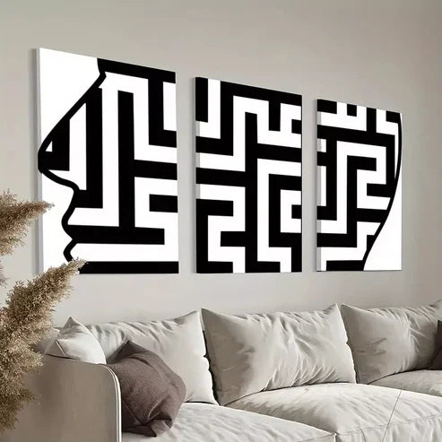 3pcs Minimalist Black & White Abstract Art Set Canvas Unframed - High Quality Print 100% Australian Made Wall Canvas