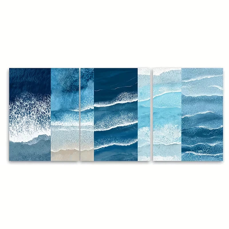 3pcs Blue Coastal Wall Art, Prints Metal Print Ready to Hang Art