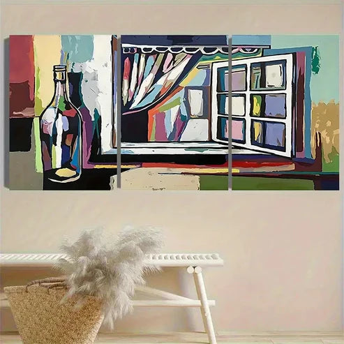3pcs Colorful Abstract Window View Wall Art Canvas Unframed - High Quality Print 100% Australian Made Wall Canvas