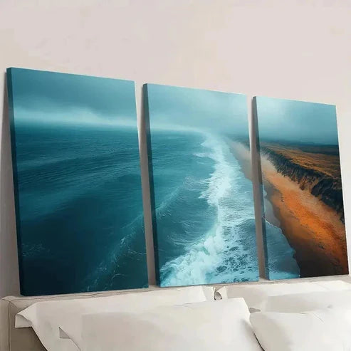 3pcs Emerald Green Beach Ocean Photography E Wall Art Set Canvas Unframed - High Quality Print 100% Australian Made Wall Canvas - Bella Home Decor