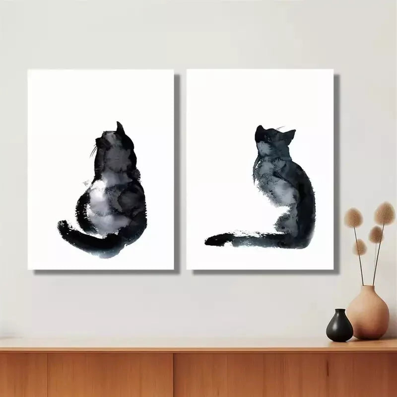 2pcs Decoration for Cat Lovers, Cat Painting, Minimalist Cat Art Canvas Framed 50x75cm - High Quality Print 100% Australian Made Wall Canvas Ready to Hang