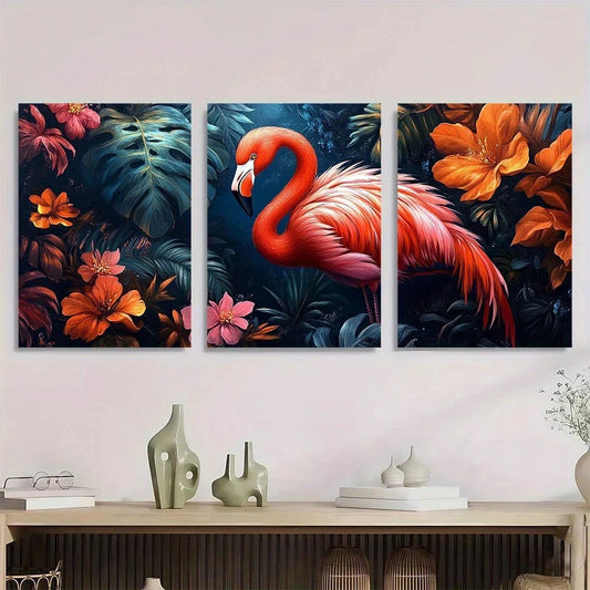 3pcs Colorful Animal Flamingo Funny Metal Print Ready to Hang Art