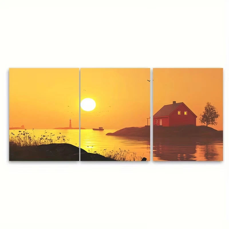 3pcs Sun Over The Finnish Archipelago Metal Print Ready to Hang Art