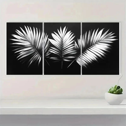 3pcs White Tropical Palm Leaf Nature Perfect Wall Art Set Canvas Framed 40x60cm - High Quality Print 100% Australian Made Wall Canvas Ready to Hang