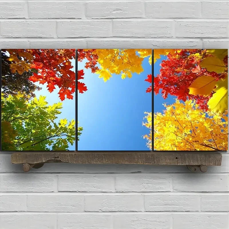 3pcs The Sky in the Forest Colourful Flowers Metal Print Ready to Hang Art