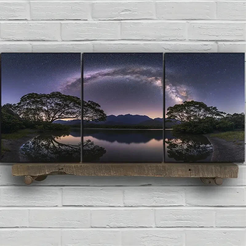 3pcs Milky Way Night Sky Water Resistant Metal Print Ready to Hang Art