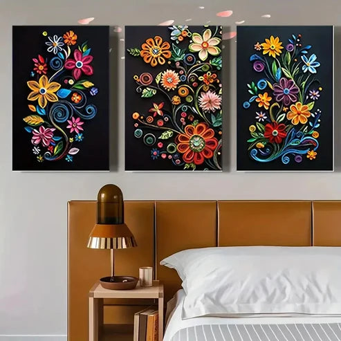 3pcs Boho Floral Kitchen Dorm BF Wall Art Set Canvas Unframed - High Quality Print 100% Australian Made Wall Canvas