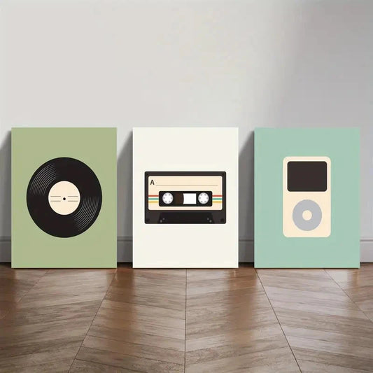 3pcs Music Art Vintage Cassette Tape Design Metal Print Ready to Hang Art
