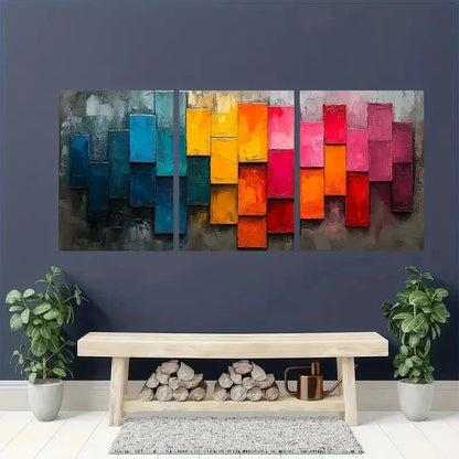 3pcs Minimalist Colorful Block Oil Painting Metal Print Ready to Hang Art