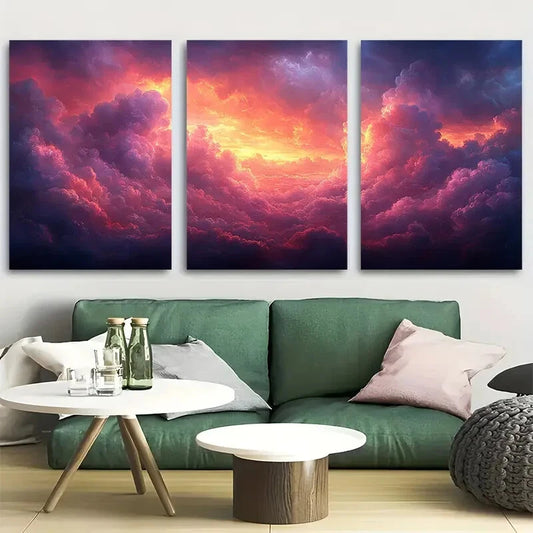 3pcs Big Clouds Dark Academia Print Goth Moody Metal Print Ready to Hang Art