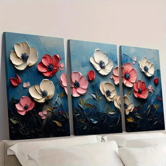 3pcs Floral Painting White Flower Original FP  Wall Art Set Canvas Framed 50x70cm - High Quality Print 100% Australian Made Wall Canvas Ready to Hang