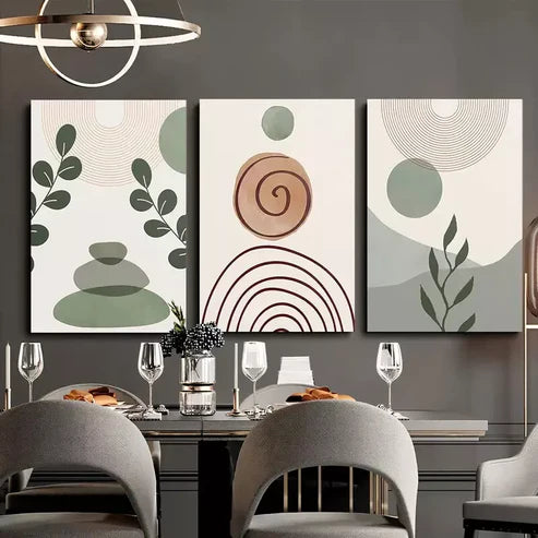 3pcs Abstract Sage Green Art with Golden Wall Art Set Canvas Unframed - High Quality Print 100% Australian Made Wall Canvas